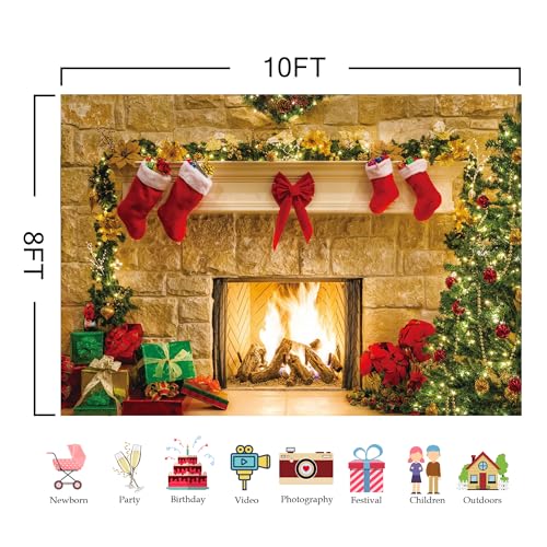 7x5ft Christmas Fireplace Theme Backdrop for Photography Y644360