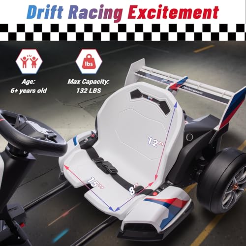 24V 9AH Electric Go Kart with Adjustable Seat, 7.5 MPH Drift Kart, 2 * 200W Motors, Grey P8267
