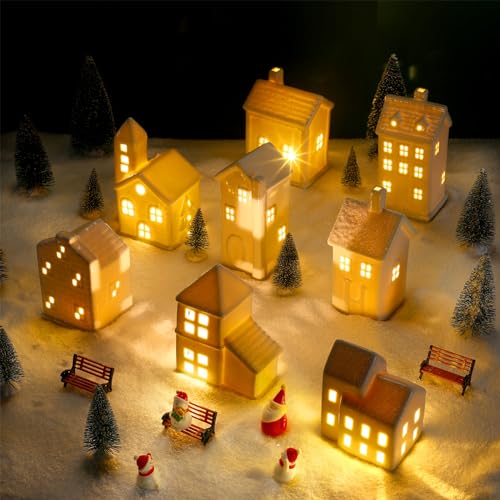 29 Pcs Ceramic Christmas Village Set with LED Houses C266554