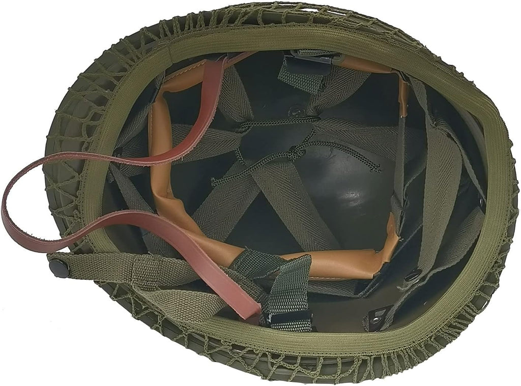 WWII US Army M1 Helmet Metal Steel Shell Replica with Net Canvas Chin Strap Cat Eye Band I166