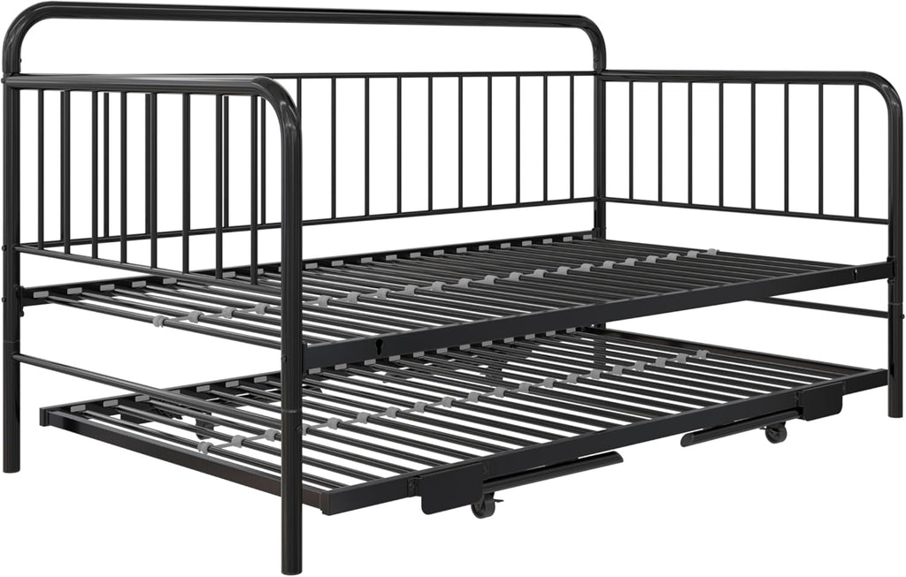 Black Metal Twin Daybed with Pop Up Trundle Bed B83178