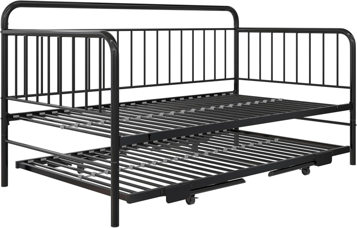 Black Metal Twin Daybed with Pop Up Trundle Bed B83178