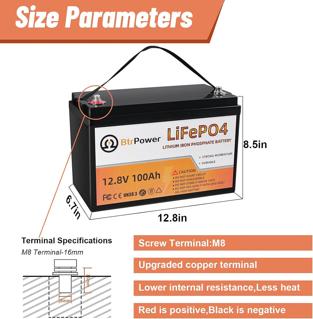 2 Pack 12V 100Ah LiFePO4 Deep Cycle Rechargeable Battery with 100A BMS S2159