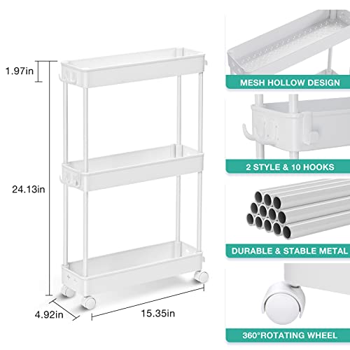 Slim Rolling Storage Cart, 4 Tier, White A940