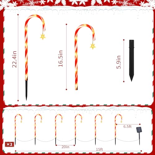 2PK 12 PCS 15FT Solar Candy Cane Lights C207856
