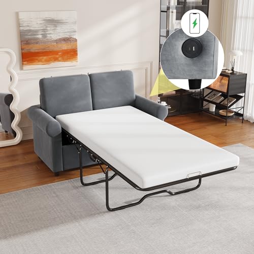 Gray Pull Out Sofa Bed with Twin Size Mattress Pad K622167