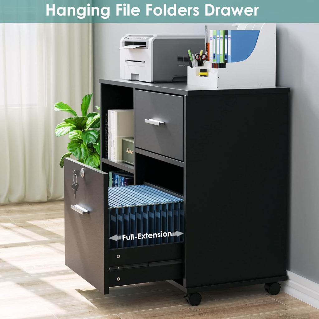 Black Wood Lateral File Cabinet with Lock I37452