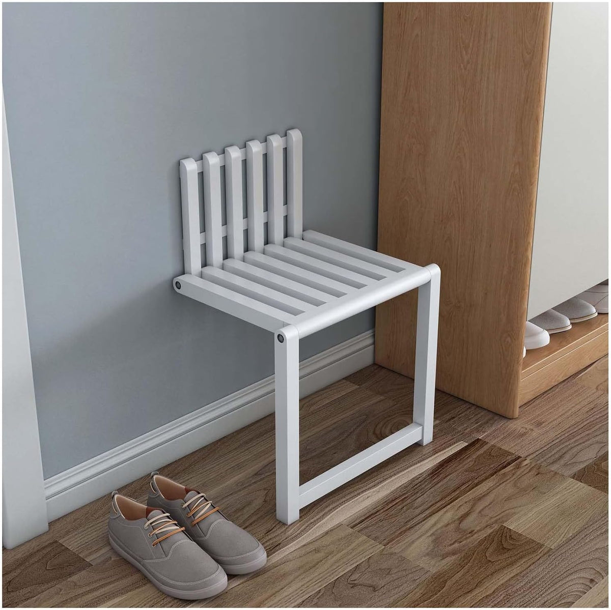 Solid Wood Folding Wall Mounted Stool with Supporting Legs I160