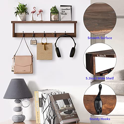 2 Pack Rustic Brown Wood Wall Mount Coat Rack with Shelf X970237
