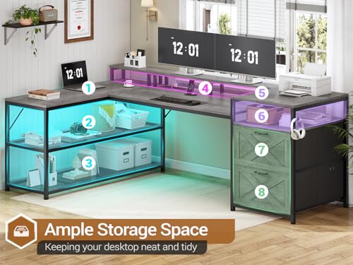 White L Shaped Desk with Drawers and Power Outlet P9909