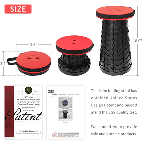 Portable Collapsible Telescoping Stool Lightweight Max Load 400lbs Retractable Folding Stool Black M6544