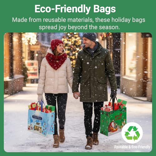 20 Pack Assorted Sizes Non-Woven Christmas Gift Bags with Handle K637