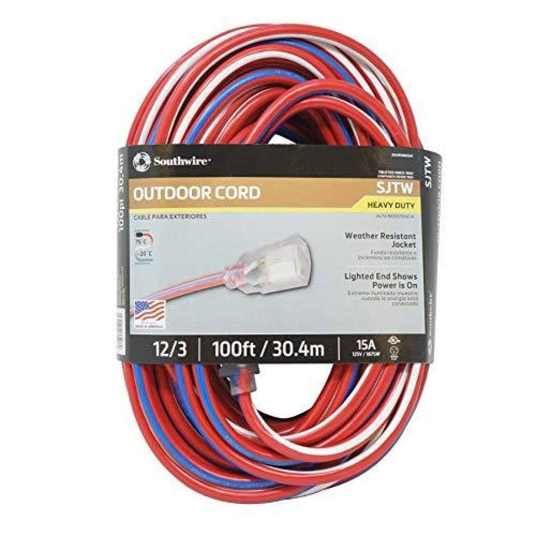 100-Feet 12/3 Extension Cord with Lighted End U629590