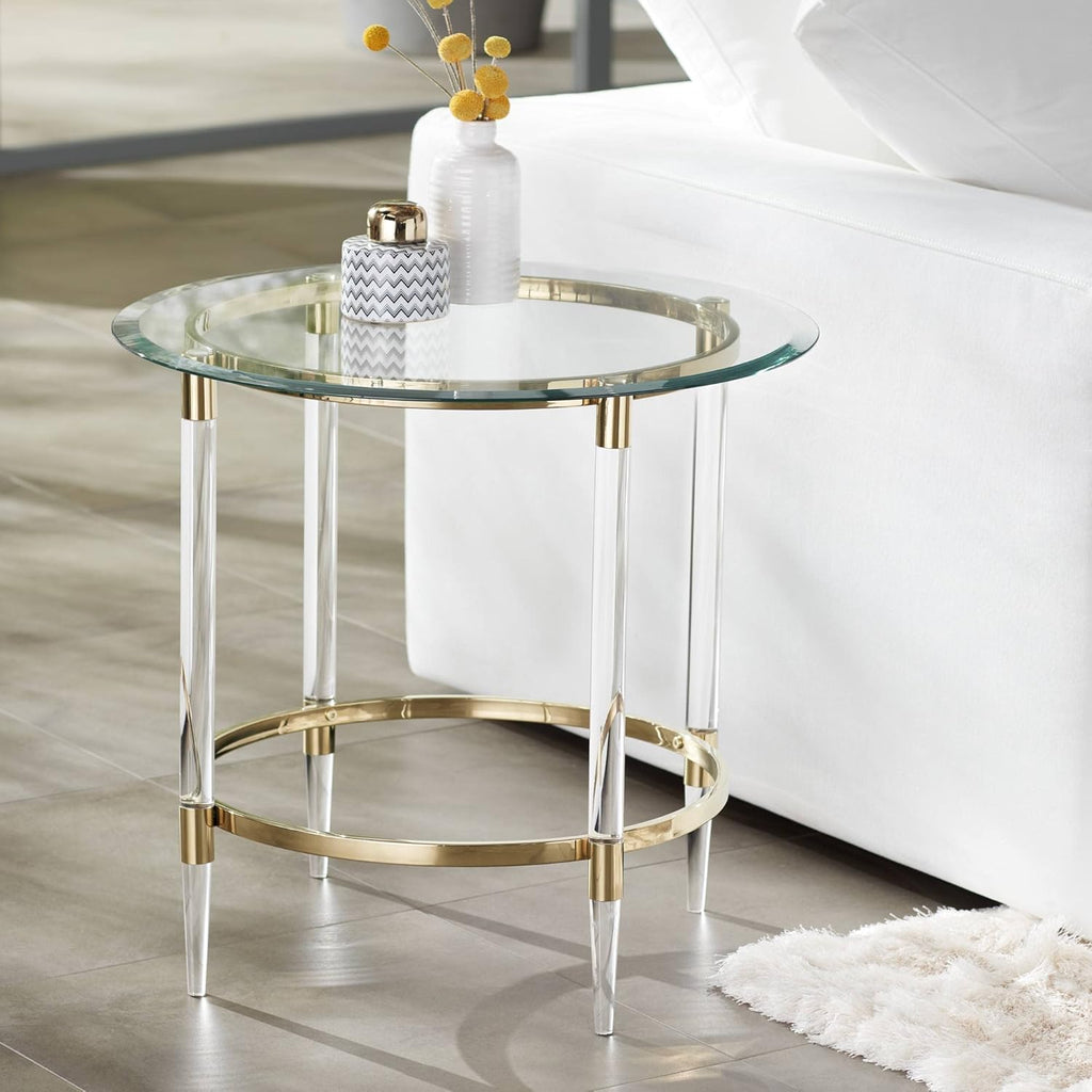 Clear Glass Round Side Table with Gold Rings P71112
