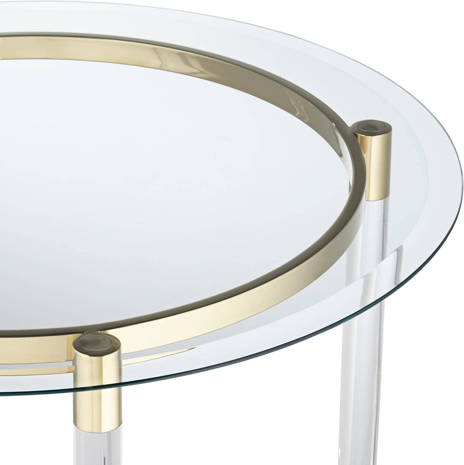 Clear Glass Round Side Table with Gold Rings P71112