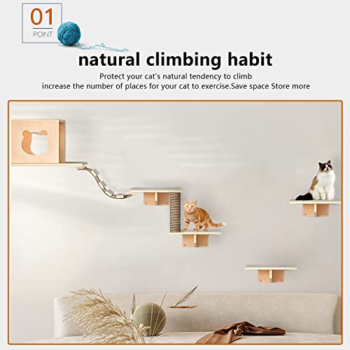 Cat Wall Shelves and Furniture Set with Condos, Perches, Bridge Ladders, Sisal Scratching Posts J515