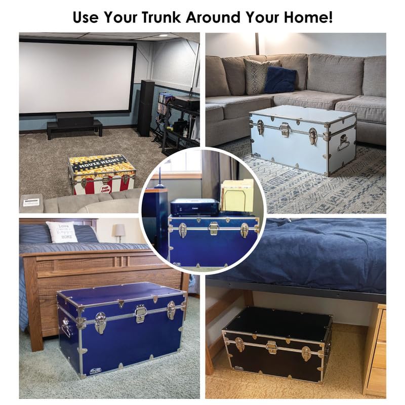 Navy Steel Footlocker with Tray - 32 x 18 x 13.5 Inches R71319