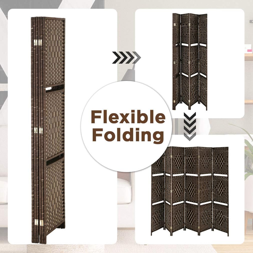 Brown 6 Panel Wooden Folding Room Divider with Shelves S412161