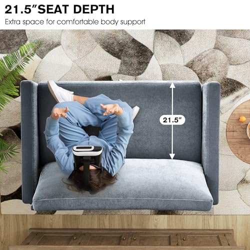Blue Chenille Convertible Floor Sofa Bed with 2 Pillows A37667