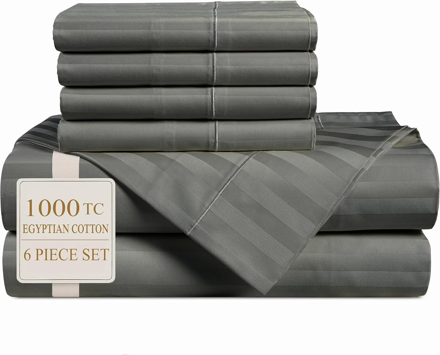 King Size 100% Egyptian Cotton Dark Grey Bed Sheets with 15" Deep Pockets R201