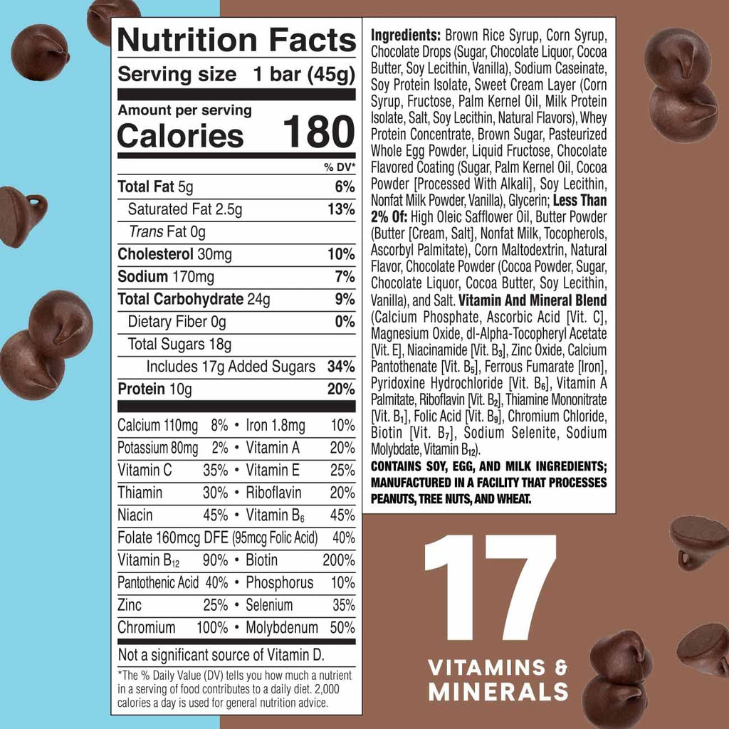 Chocolate Chip Cookie Dough Protein Bars, 10g Protein, 12 Bars F64320