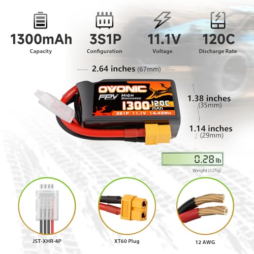 11.1V 1300mAh 3S RC Battery with XT60 Plug (2 Pack) Y109474