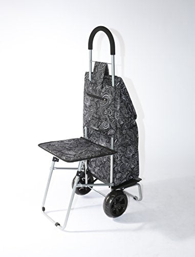 Black Foldable Shopping Cart with Seat P222841