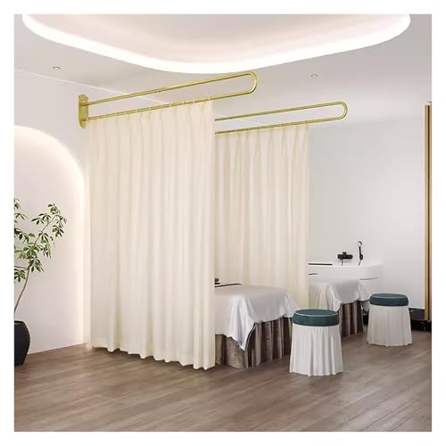 Beige Fabric Curtain Divider with Metal Pole, 2 Pack S288