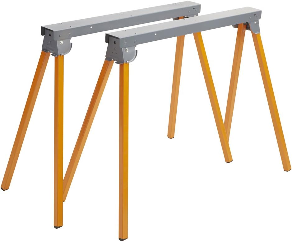 Orange Steel Folding Sawhorse Pair, 33-Inch Tall, 1000lb Capacity W96577