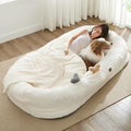 Ivory White 72"x40"x10" Faux Fur Orthopedic Foam Dog Bed with Blanket X7031