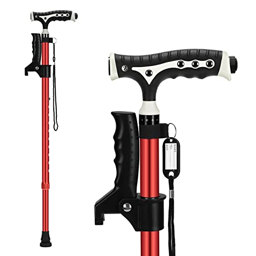 Aluminum Alloy Lightweight Height Adjustable Heavy Duty Foldable Walking Cane with LED O290