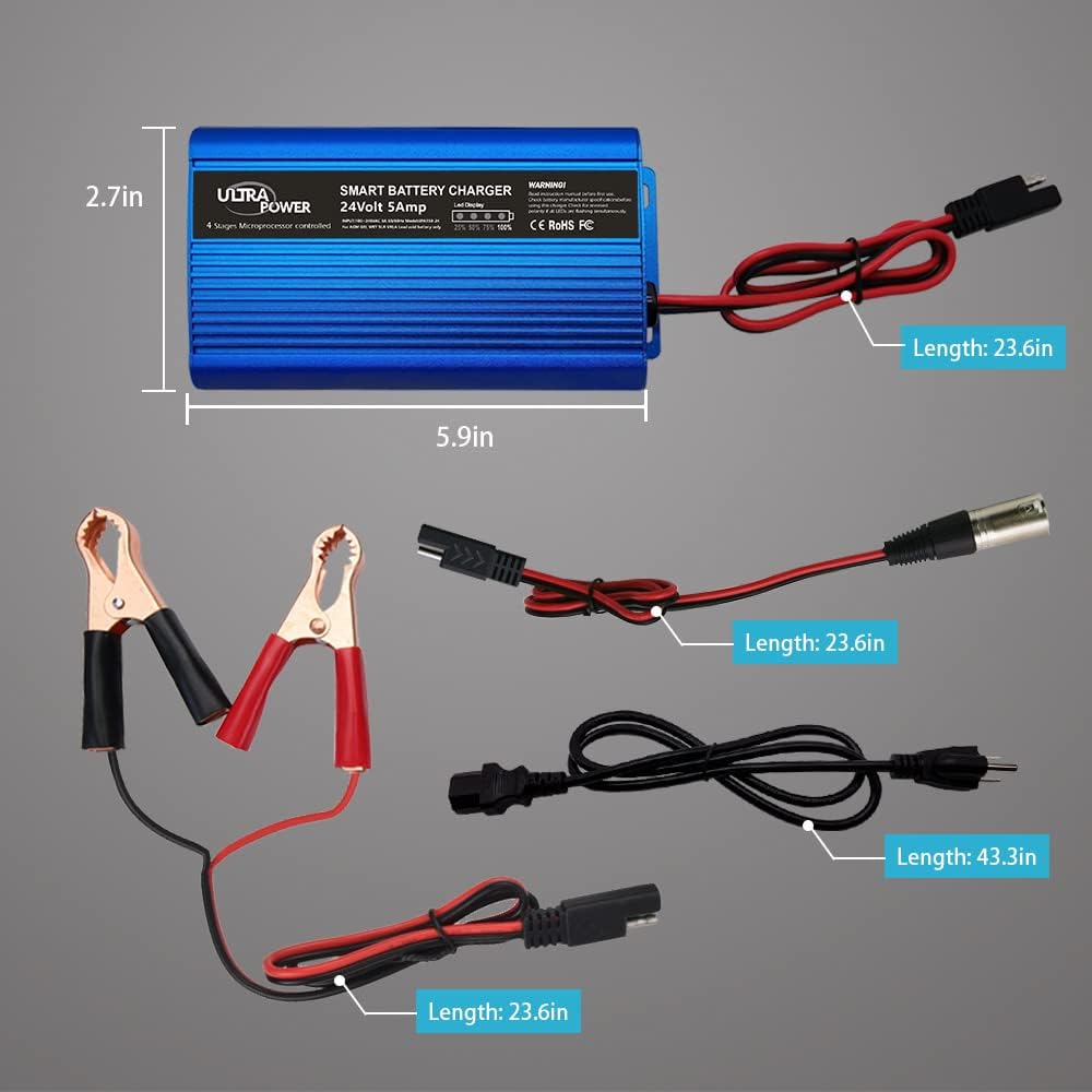 24 Volt 5-Amp Smart Battery Charger Maintainer Desulfator with I/O Switch M23037