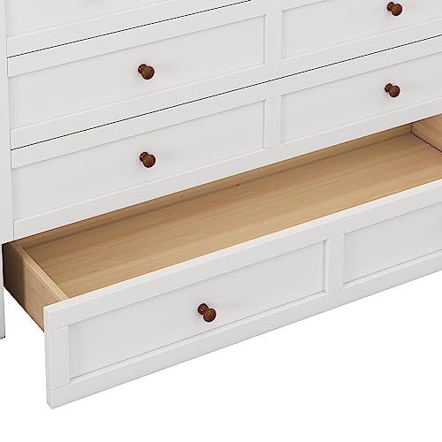 White+Walnut Full Wood Murphy Bed with Storage Drawers U3553