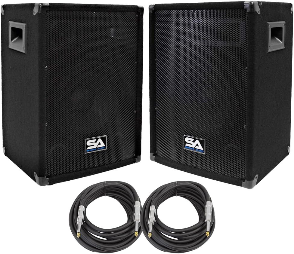 Pair of 10 Inch DJ Speakers with two 20' Speaker Cables O95641
