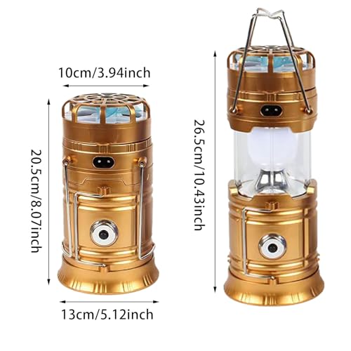 5-in-1 Portable LED Camping Lantern with Fan, Solar/USB Rechargeable, Lightweight ABS (Silver, 17.7X10X7.7cm) I14171