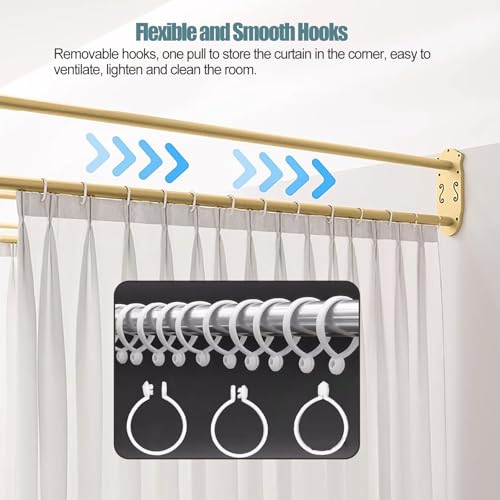 Beige Fabric Curtain Divider with Metal Pole, 2 Pack S288