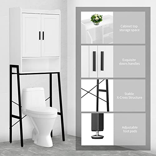 Wooden Over The Toilet Storage Cabinet with Double Door and Adjustable Feet L114160