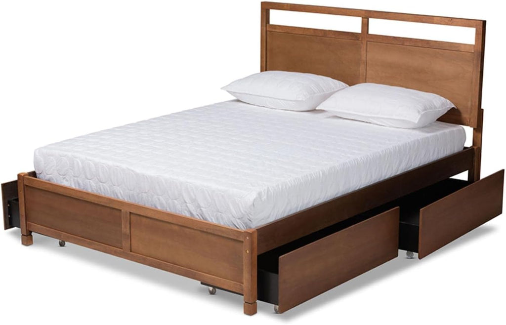 Walnut Brown Finished Wood Full Size 4-Drawer Platform Storage Bed W256