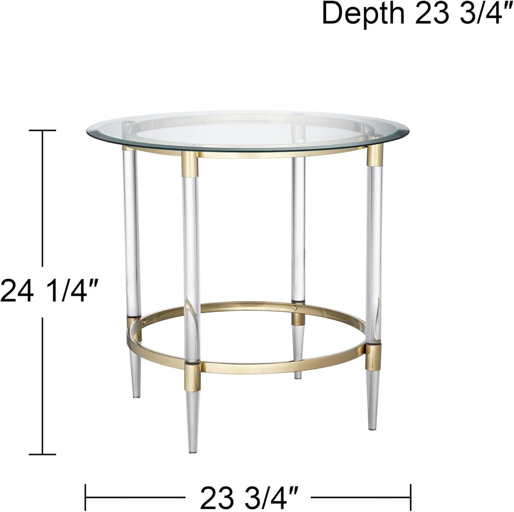 Clear Glass Round Side Table with Gold Rings P71112