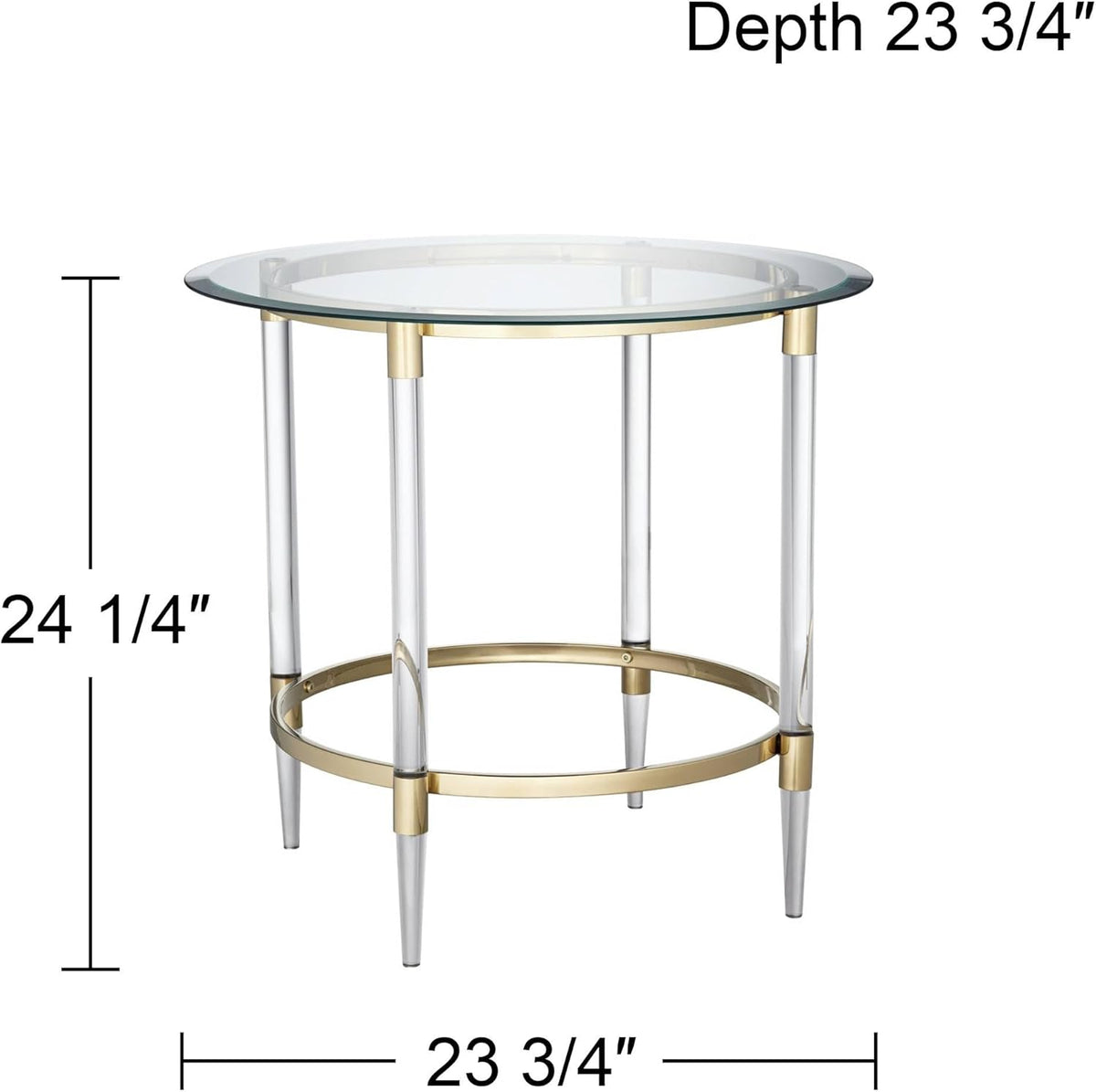 Clear Glass Round Side Table with Gold Rings P71112