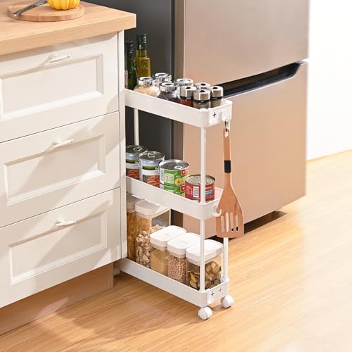 Slim Rolling Storage Cart, 4 Tier, White A940