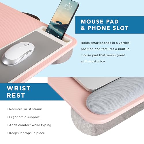 Pink Lap Desk with Wrist Rest and Mouse Pad for 15.6 Inch Laptops L266