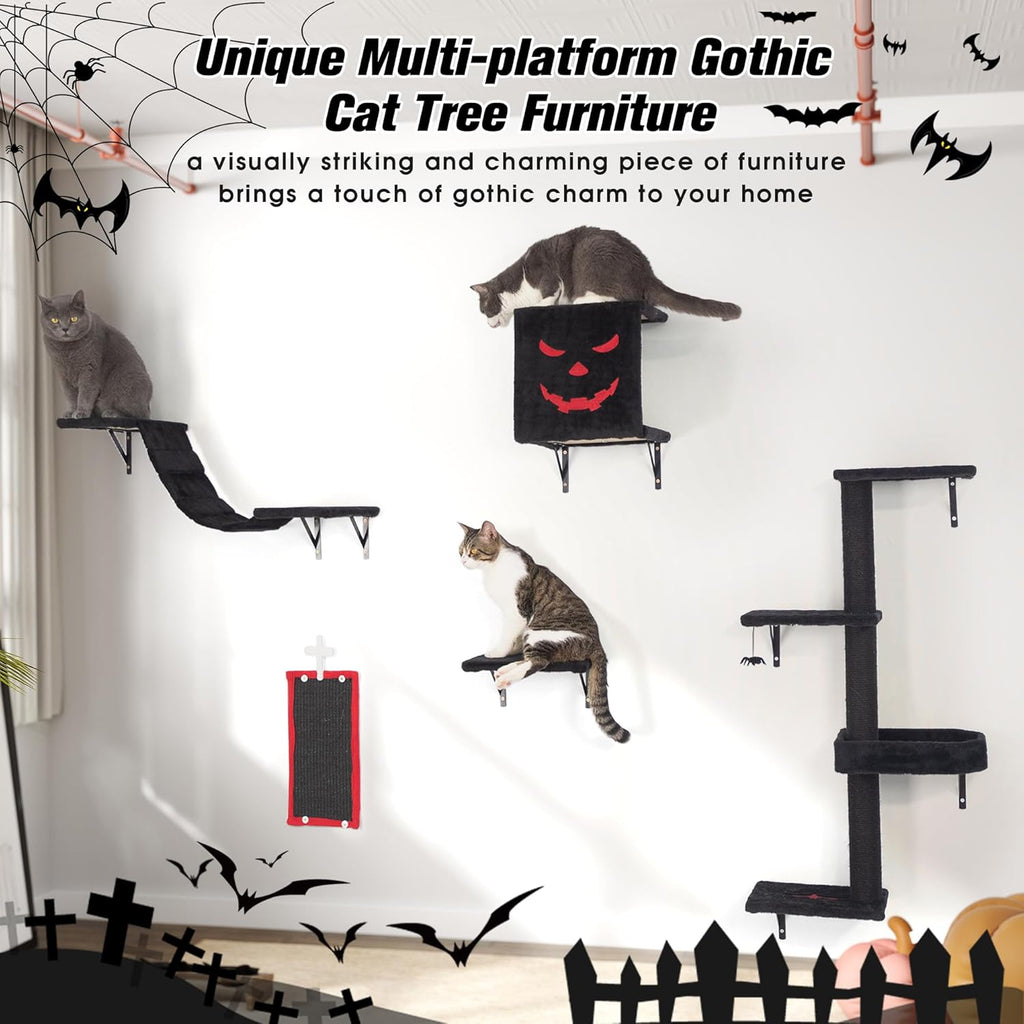 5-Piece Cat Wall Furniture Set with Shelves, Scratcher, Bridge & Perch L265848