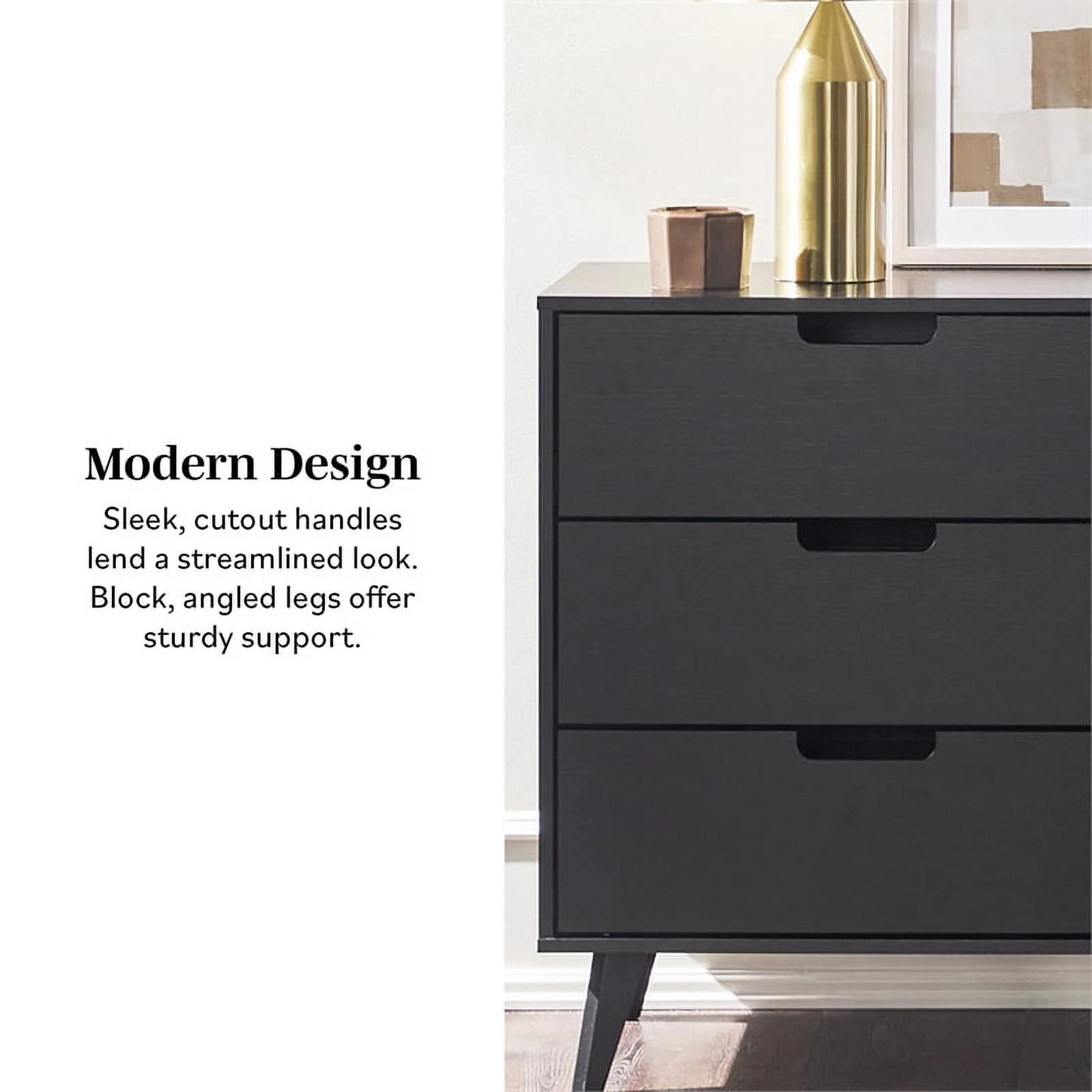 Black 6 Drawer Wood Dresser A9018