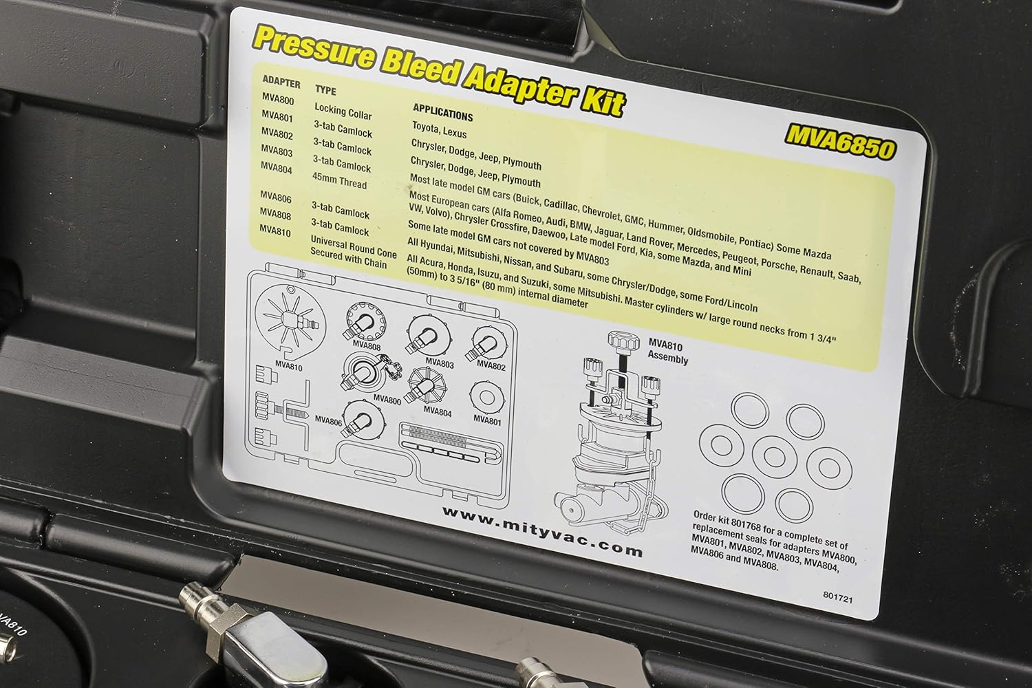 Professional Hydraulic Brake and Clutch Pressure Bleeding System with 7 Master Cylinder Adapters and Storage Case D128