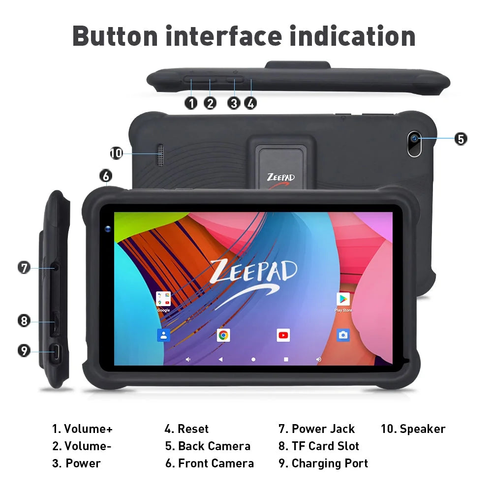 Black 7inch Kids Tablet Computer Android 12 32GB Storage Touch Screen L42161