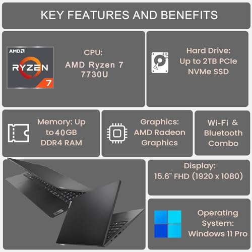 15.6" FHD Display AMD Ryzen 7 7730U 40GB RAM 1TB SSD Black Laptop J273653