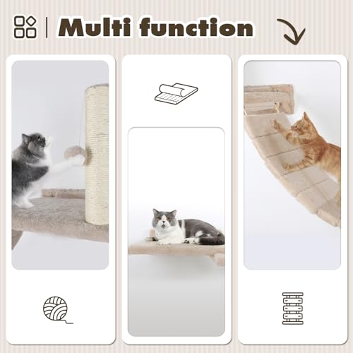 7 Pcs Cat Wall Shelves Set with Sisal Scratcher Post G720