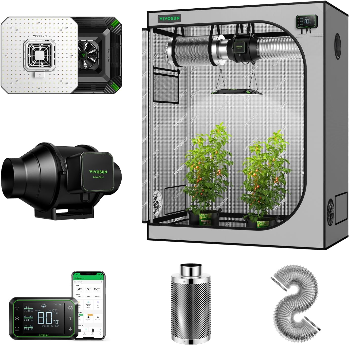 48"x24"x60" Grow Tent Kit with 100W LED Grow Light, 4 Inch Air Carbon Filter and 4-Inch 25-Ft. Air Ducting S1619