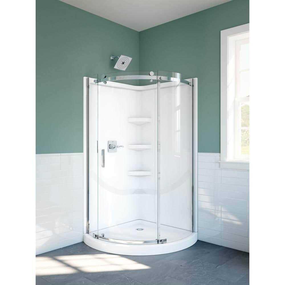 38 in. W x 72 in. H Round Sliding Frameless Corner Shower Enclosure in Chrome U553
